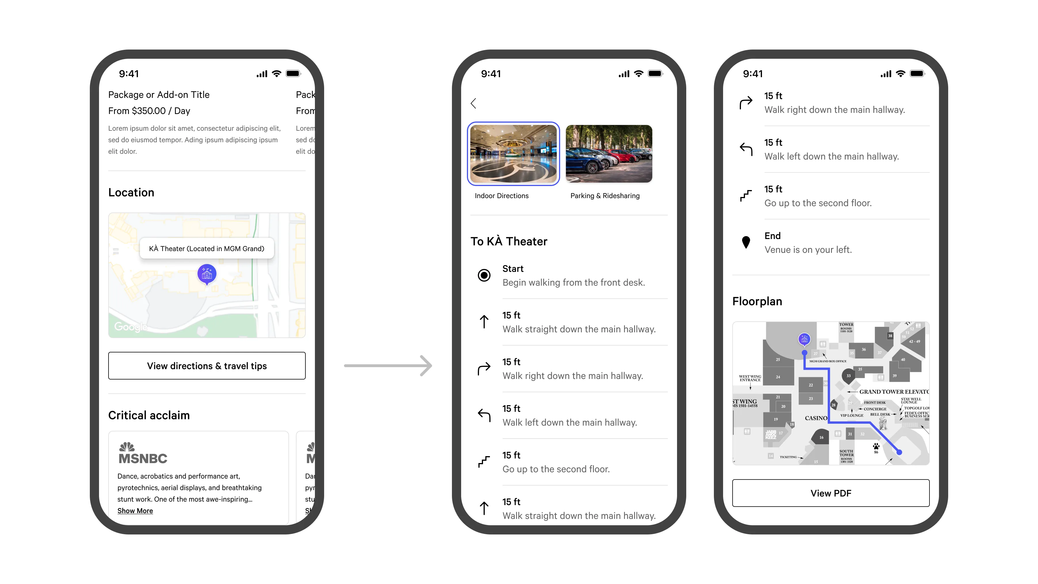 New, dynamic wayfinding tool with step-by-step directions, parking information, and a Google Maps view