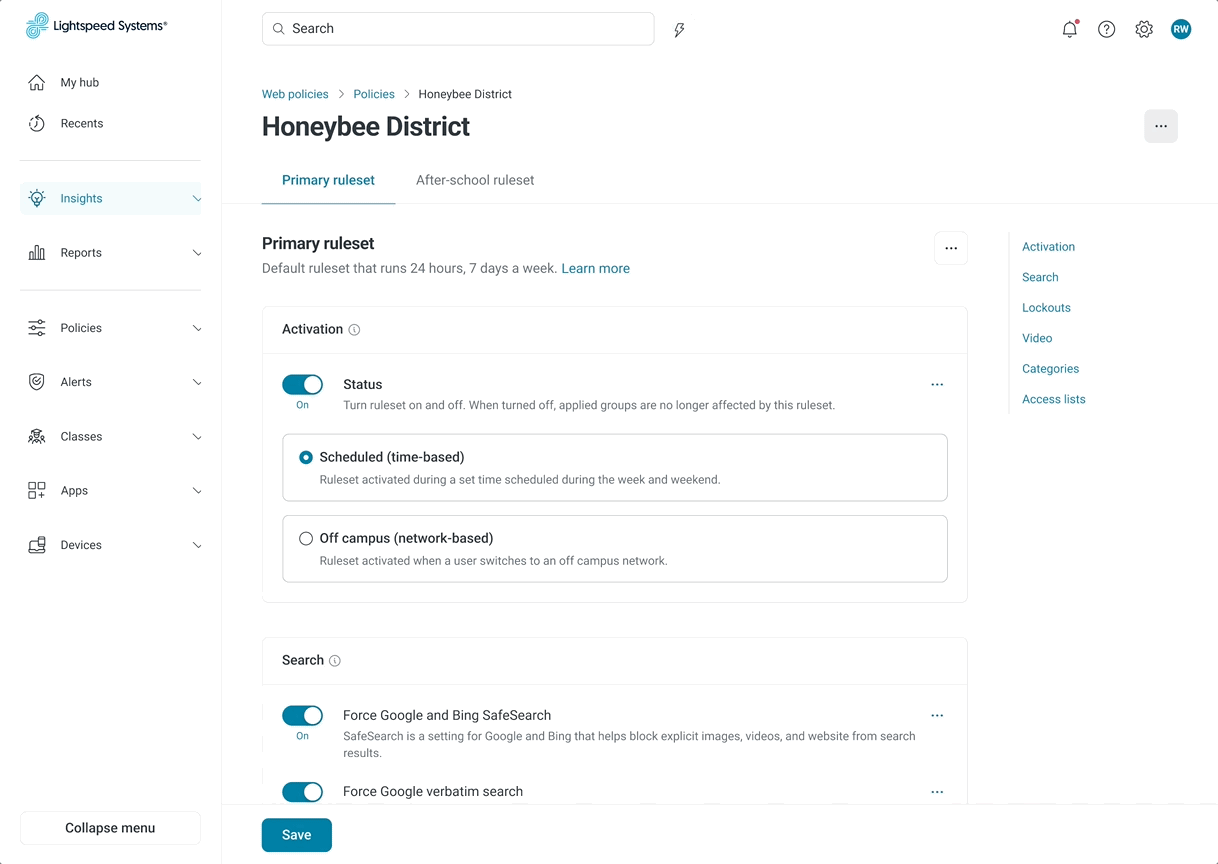 New web policies detail page, redesigned to reduce scrolling by reorganizing hierarchy and compressing key modules